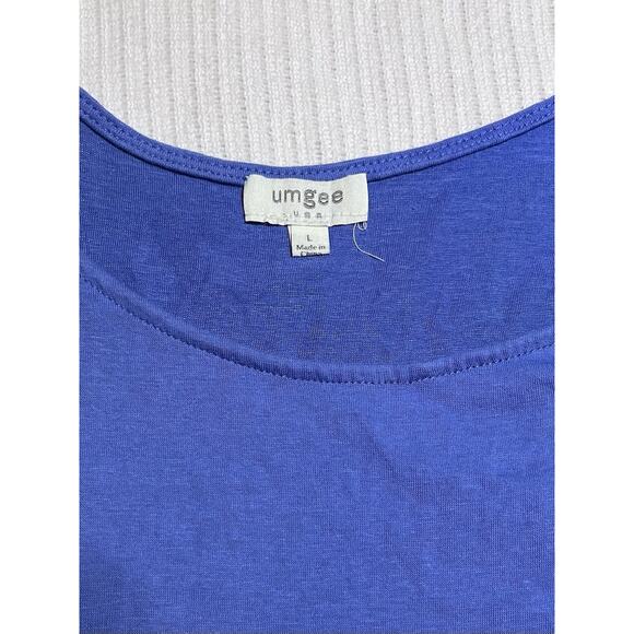 Umgee L Blue Flowy Peplum Striped Crochet Sleeve GUC Boho - Picture 3 of 9